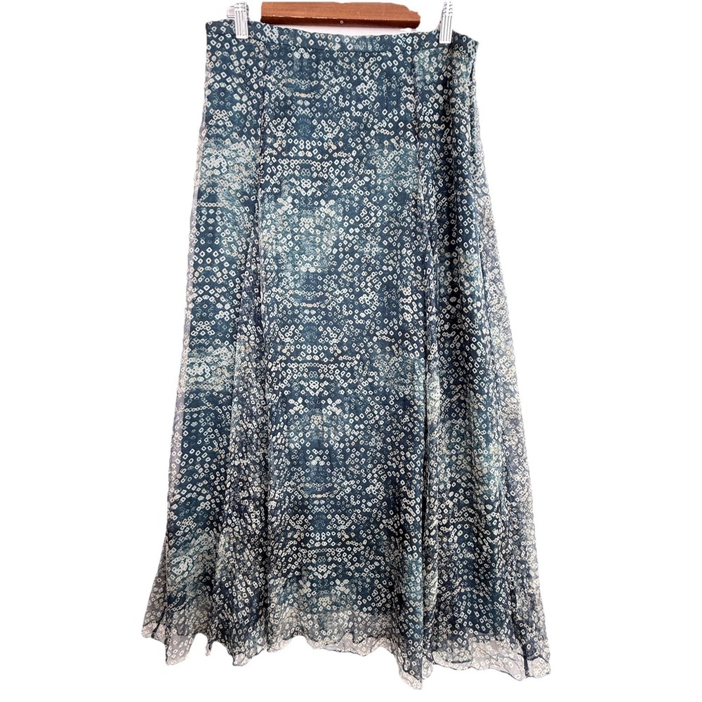 Peruvian‎ Connection Silk Maxi Skirt Floral Blue Green Geometric Womens Size 10